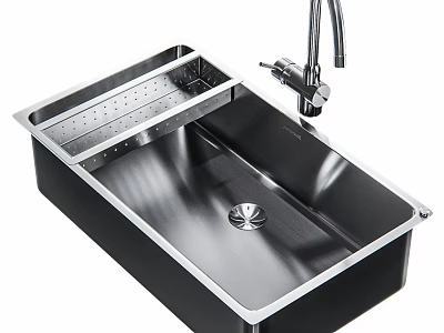 Stainless Steel Kitchen Sink With Drainer Rack And Modern Faucet Design 3d model