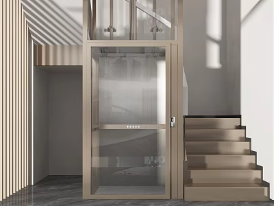 Transparent Elevator in Modern Home Interior with Glass Door and Staircase 3d model