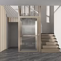 Transparent Elevator in Modern Home Interior with Glass Door and Staircase 3d model