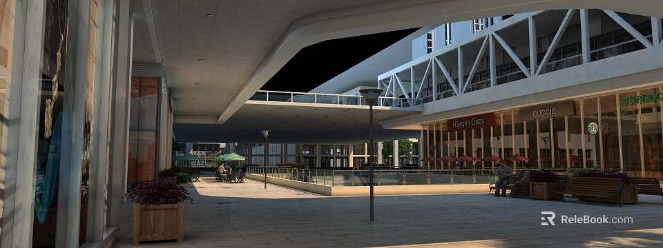 Modern Shopping Mall Lobby Interior With Glass Entrance LED Lighting And Retail Stores 3d model 