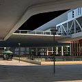 Modern Shopping Mall Lobby Interior With Glass Entrance LED Lighting And Retail Stores
