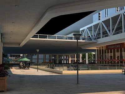 Modern Shopping Mall Lobby Interior With Glass Entrance LED Lighting And Retail Stores 3d model