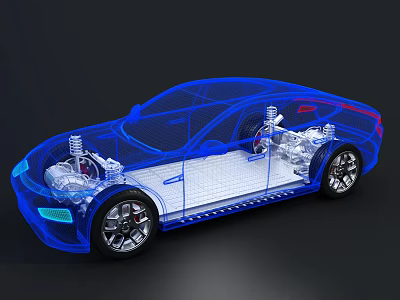 Detailed Transparent 3D Car Structure View With Internal Engine And Wheels 3d model