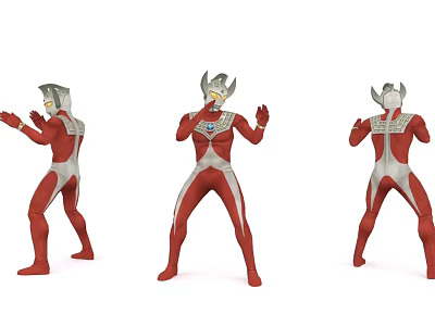 Ultraman Game Movie Character in Red Silver Bodysuit with Helmet Armor and Various Poses 3d model