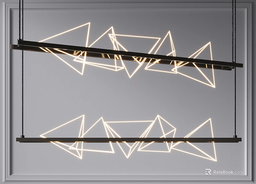 Two Modern Geometric Pendant Lights With Illuminated Triangular Frames Hanging 3d model