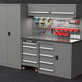 Public Facility Tool Storage Workbench With Pegboard Tools Drawers And Wheels 3d model