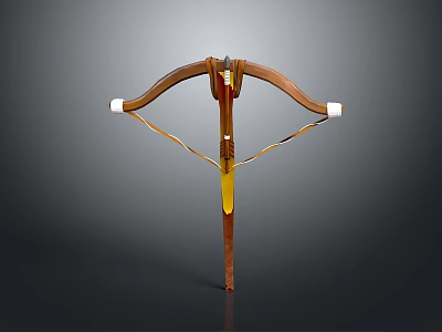 Traditional Handcrafted Wooden Bow With Yellow Grip White Ends And Leather String 3d model