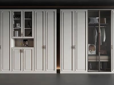 Modern White Wardrobe Interior With Glass Panel Doors Hanging Area And Storage Drawers 3d model