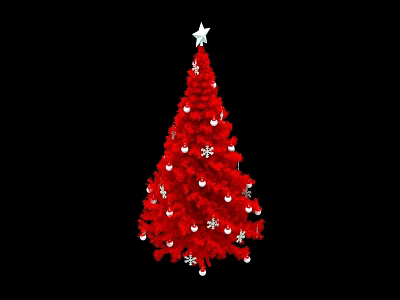 Red Christmas Decorative Ornament Set with White Star Snowflakes and Balls on Tree 3d model