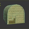 Rustic Wooden House With Arched Straw Roof And Open Doorway Structure