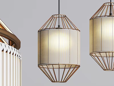 Modern Geometric Hanging Chandeliers With Metal Frame And White Illuminated Lampshade 3d model
