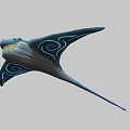 Blue Aquatic Animal With Patterned Body Manta Ray Like Shape Open Mouth And Long Tail