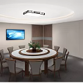 Elegant Private Dining Room Interior With Round Dining Table Chairs Sofa And Windows 3d model