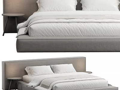 Modern Double Bed Interior With Gray Headboard White Bedding Pillows And Nightstand 3d model
