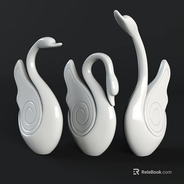 White Swan Decorative Ornament Set For Home Decor With Elegant Design 3d model 
