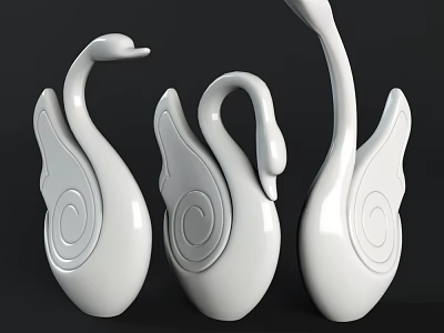 White Swan Decorative Ornament Set For Home Decor With Elegant Design 3d model