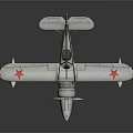 Vintage White Biplane Seaplane With Red Star Markings And Floats