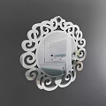 Ornate Floral Scroll Design Mirror Reflecting Bedroom With Bed Nightstand And Green Plant