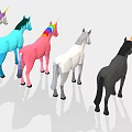 Colorful Polygonal Unicorns In Various Hues Standing In A Line