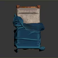 Classic Wooden Bed With Blue Blanket And White Pillow In Bedroom Decor