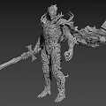 Mythical Warrior Character With Biomechanical Armor Sword And Intricate Textured Design 3d model