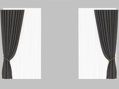 Dark Curtains With Sheer White Panels Tied By Gold Rope For Windows 3d model