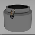 Polished Stainless Steel Cylindrical Container With Brass Tap And Flowing Liquid