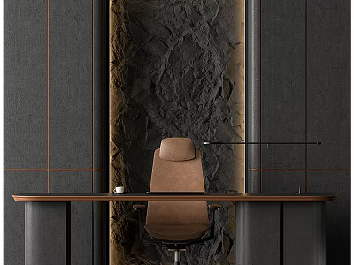 Modern office desk and chair boss desk office background wall 3d model