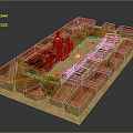 Cartoon Style City Model Design With Red Roofs Central Dome And Plaza Layout