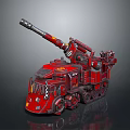 Detailed Red Toy Vehicle With Cannon Mechanical Parts And Track Design