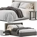 Modern Bed Design With White Bedspread Gray Blanket Pillows And Bedside Table 3d model