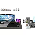 Modern Computer Desk Setup With Multiple Monitors Laptop And Office Accessories 3d model