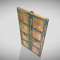 Antique Wooden Door Panel With Colorful Traditional Deity Paintings And Intricate Borders