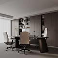 Modern Luxury Executive Office With Spacious Work Desk Comfortable Chairs And Practical Full Wall Bookcases