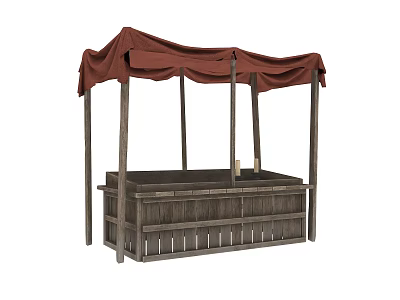 Ancient Medieval Wooden Stall With Red Canopy And Counter Display In Historical Setting 3d model