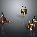 Game Movie Archer Character With Bow And Dog Companion In Standing Jumping Poses
