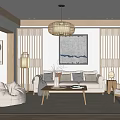 Modern Living Room Interior With Sofa Coffee Table Pendant Light And Decorative Painting