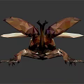 Low Poly Bee with Brown and Gold Color Transparent Wings on Dark Background