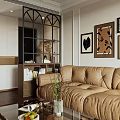 Warm Beige Modern Open Plan Living And Dining Room Interior With Cozy Leather Sofa Decor