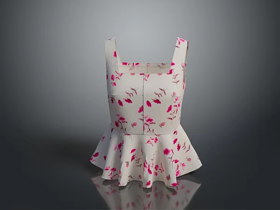 Sleeveless White Dress With Pink Floral Pattern And Ruffled Hem 3d model