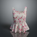 Sleeveless White Dress With Pink Floral Pattern And Ruffled Hem