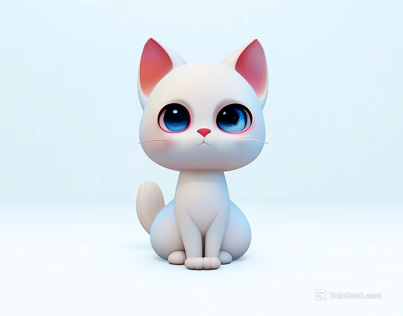 White Reptile Lizard With Pink Ear Features And Blue Eyes On White Surface 3d model 