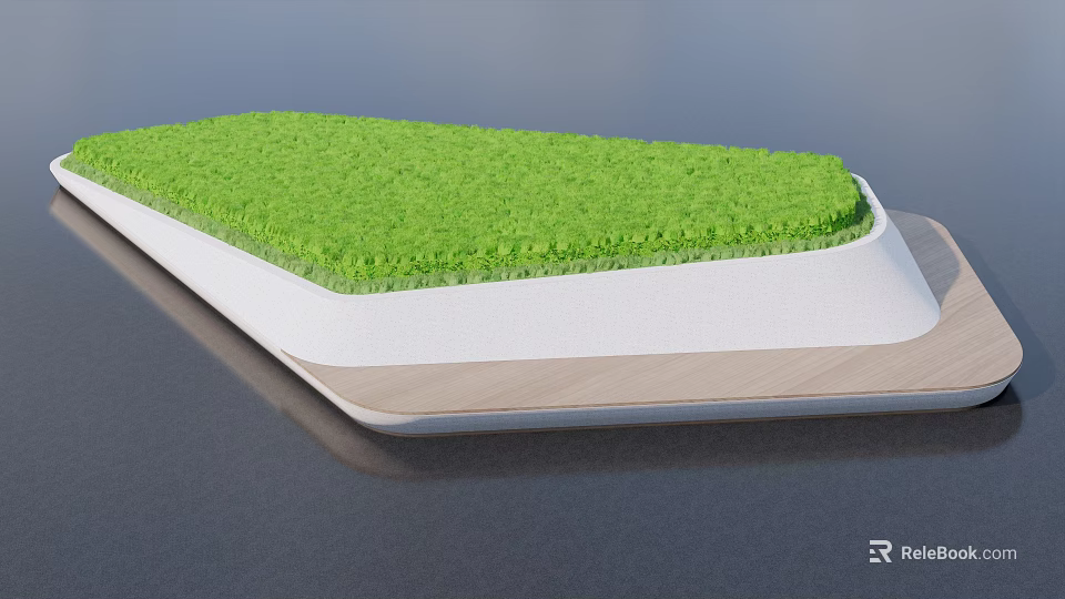 Tree Pit Design With Green Grass Surface White Border And Wooden Base 3d model