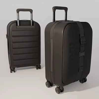 Modern Black Suitcases With Sleek Design Vertical Stripes Strap Telescopic Handles And Rolling Wheels 3d model