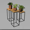 Three Potted Green Leafy Houseplants On Wooden Top Metal Leg Plant Stands