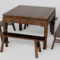 Square Wooden Dining Table Set With Matching Benches For Kitchen Area 3d model