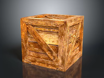 Vintage Wooden Crate With Crossed Slats Cube Shape And Textured Surface 3d model
