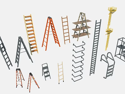 Various Household Ladders Including Folding Step Straight And Metal Wooden Designs For Home Use 3d model