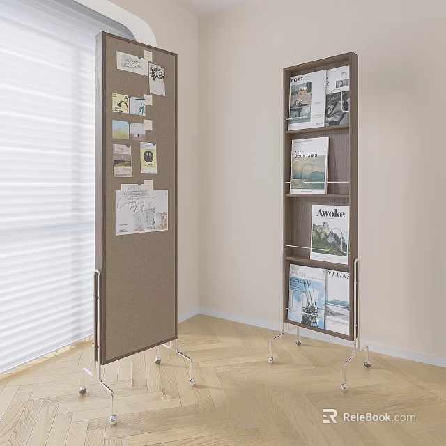 Modern Freestanding Bookcase With Magazine Storage And Mobile Wheels In Office Corner 3d model 