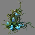 Enchanting Twisted Green Vines With Glowing Blue Orbs And Blue Crystals